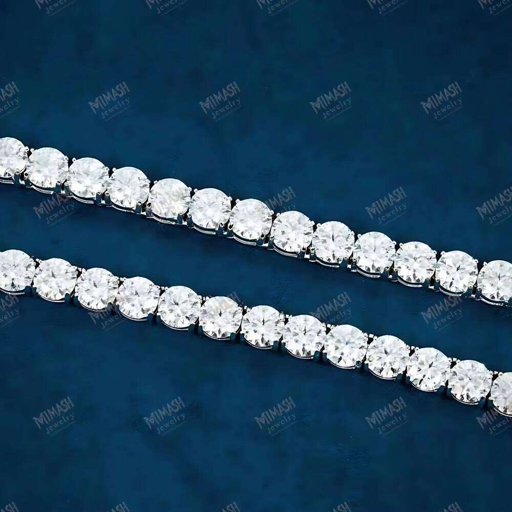 Double Row Moissanite Tennis Chain Necklace, Sparkling Round Cut Stones, Hip Hop Iced Out Jewelry for Men & Women