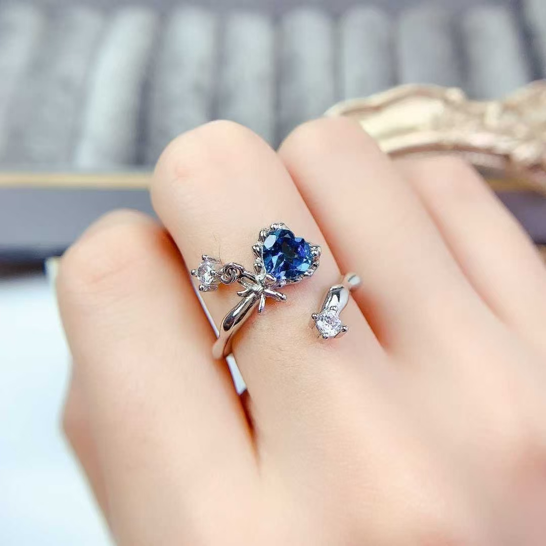 925 silver adjustable ring natural topaz ring 6mm 0.6ct heart shape topaz jewelry with certificate