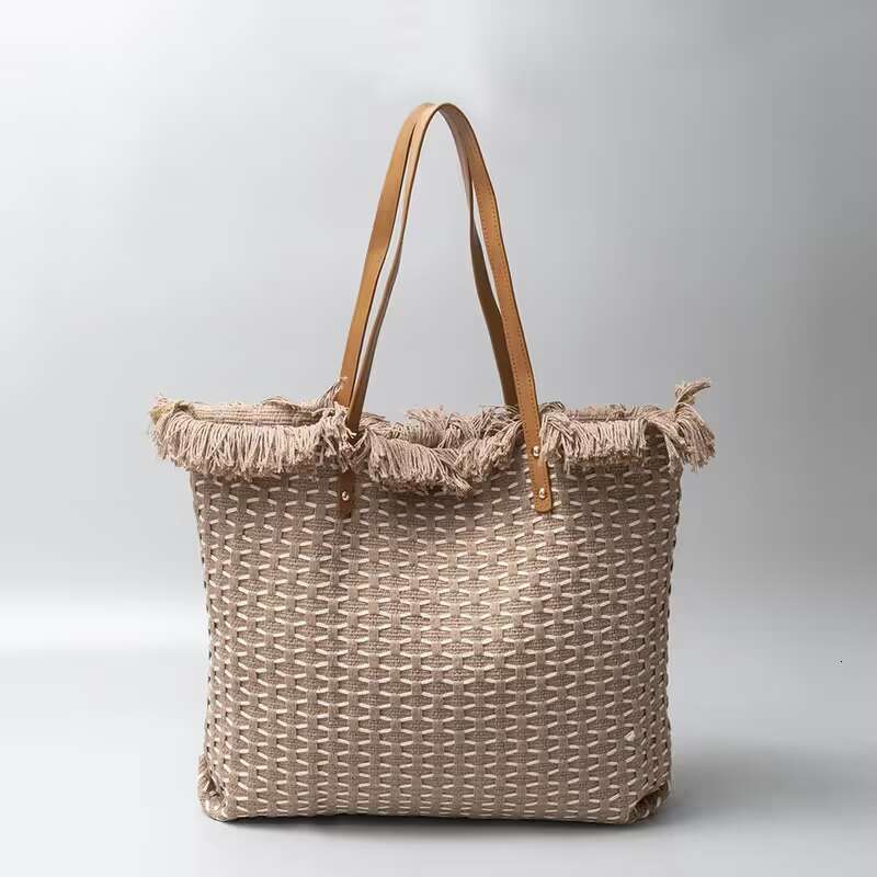 Large-Capacity Canvas Tote For Women, New Single-Shoulder Beach Bag With Fringe Embroidery, Featuring A Unique And Niche Design.