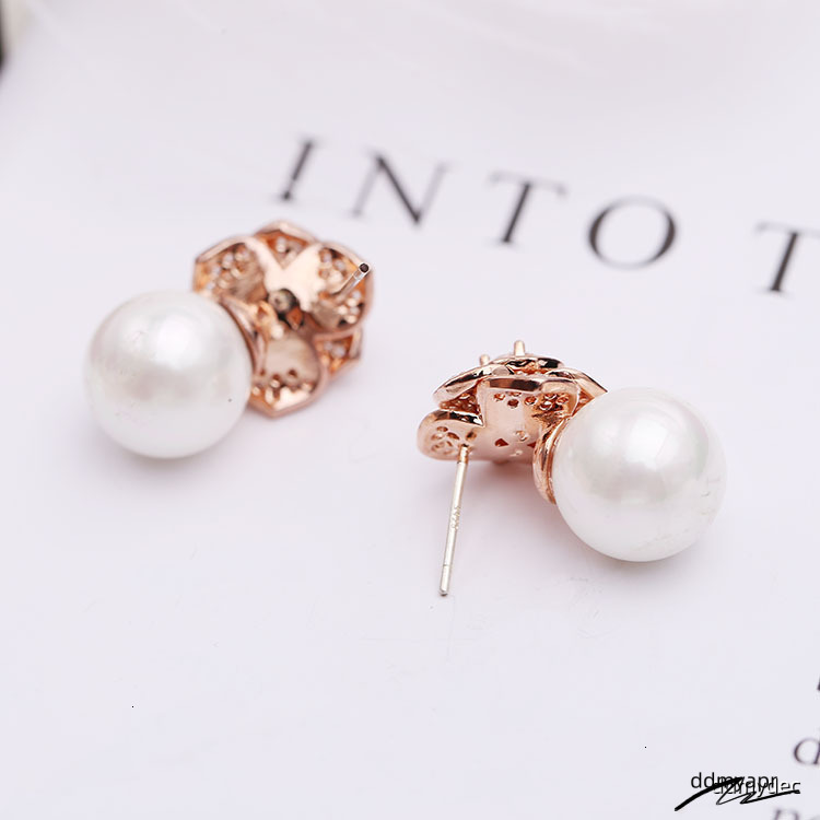 Elegant Freshwater Camellia Flower ddmydec Earrings For Women Dia Zircon Stud Ball Pearl Earring Fashion Wedding Jewelry Nice Gift ddmydec