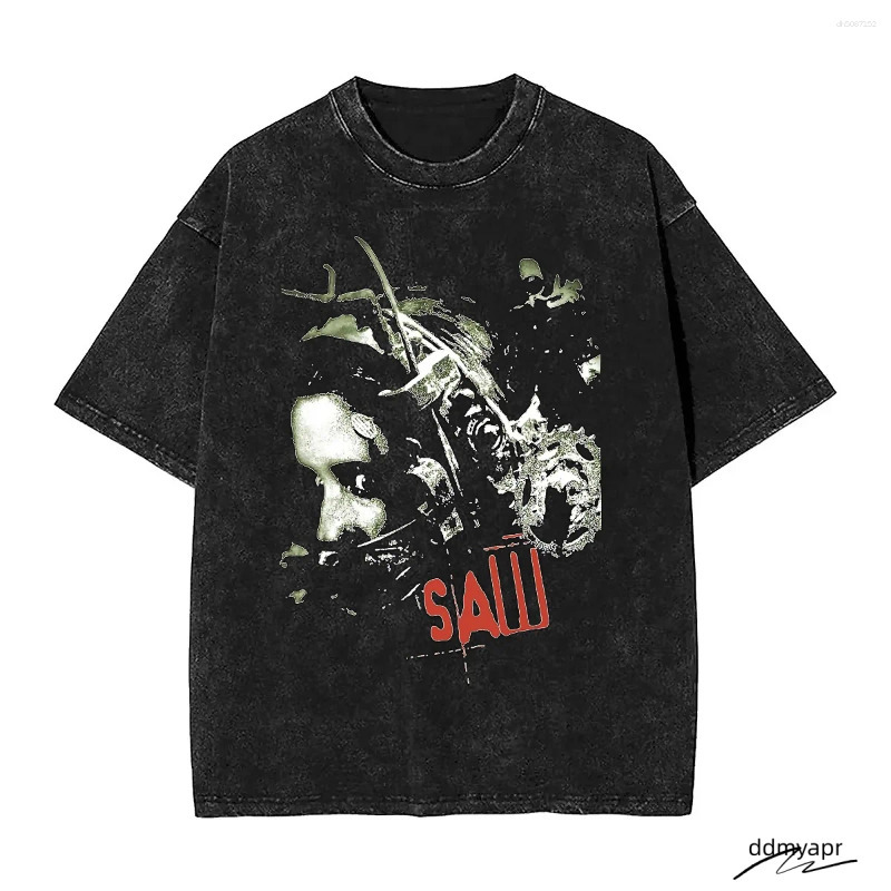 ddmyday Men's T Shirts Vintage Saw Movie Washed T-Shirt Men Women Horror Gothic Retro Cotton T-Shirts Beach O-Neck Fashion Tee Shirt Oversized