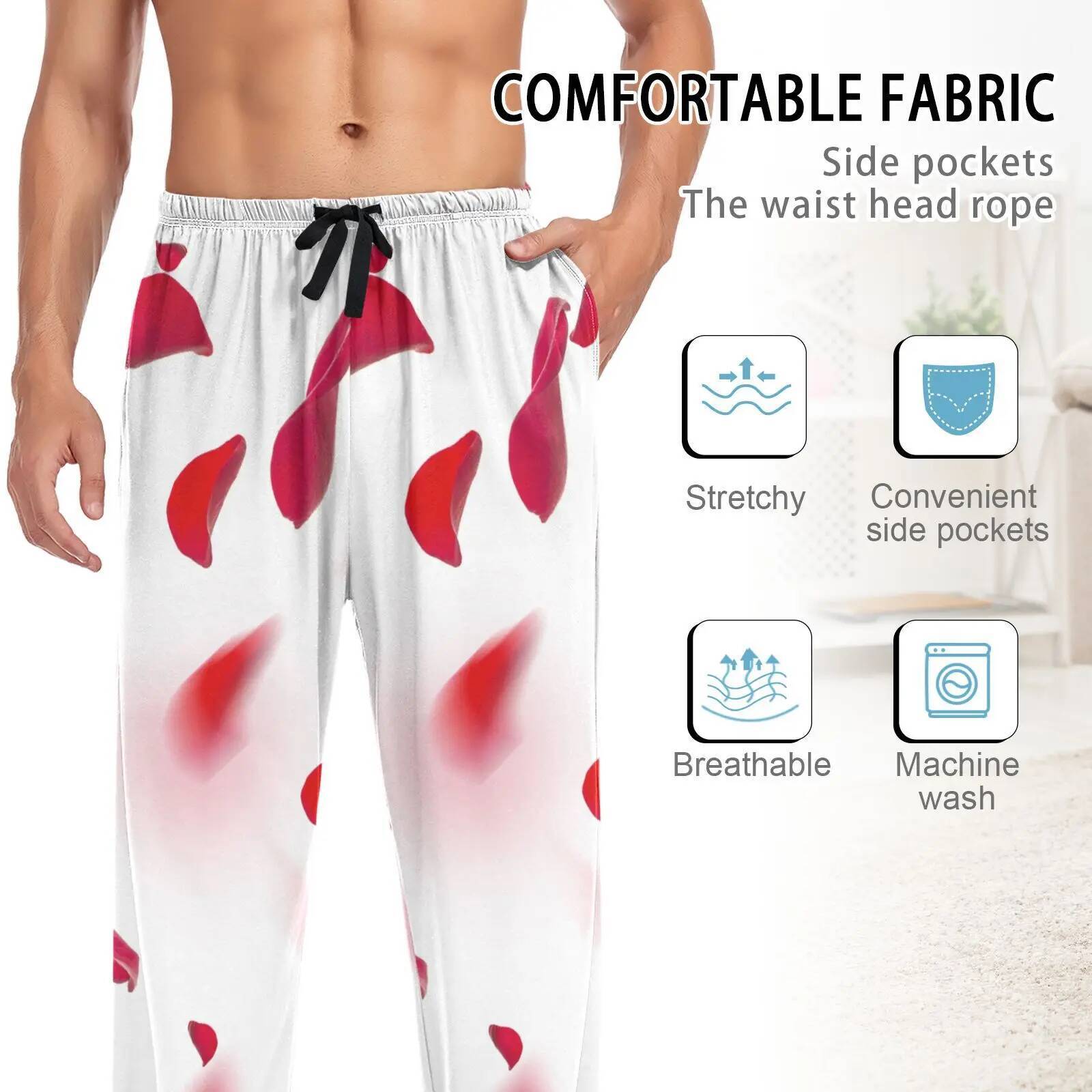 Couple's pama set Loose Women Pink petal design Home Sleepwear Spring Autumn Trousers For Men Pijama Elastic Long Pants pyjama