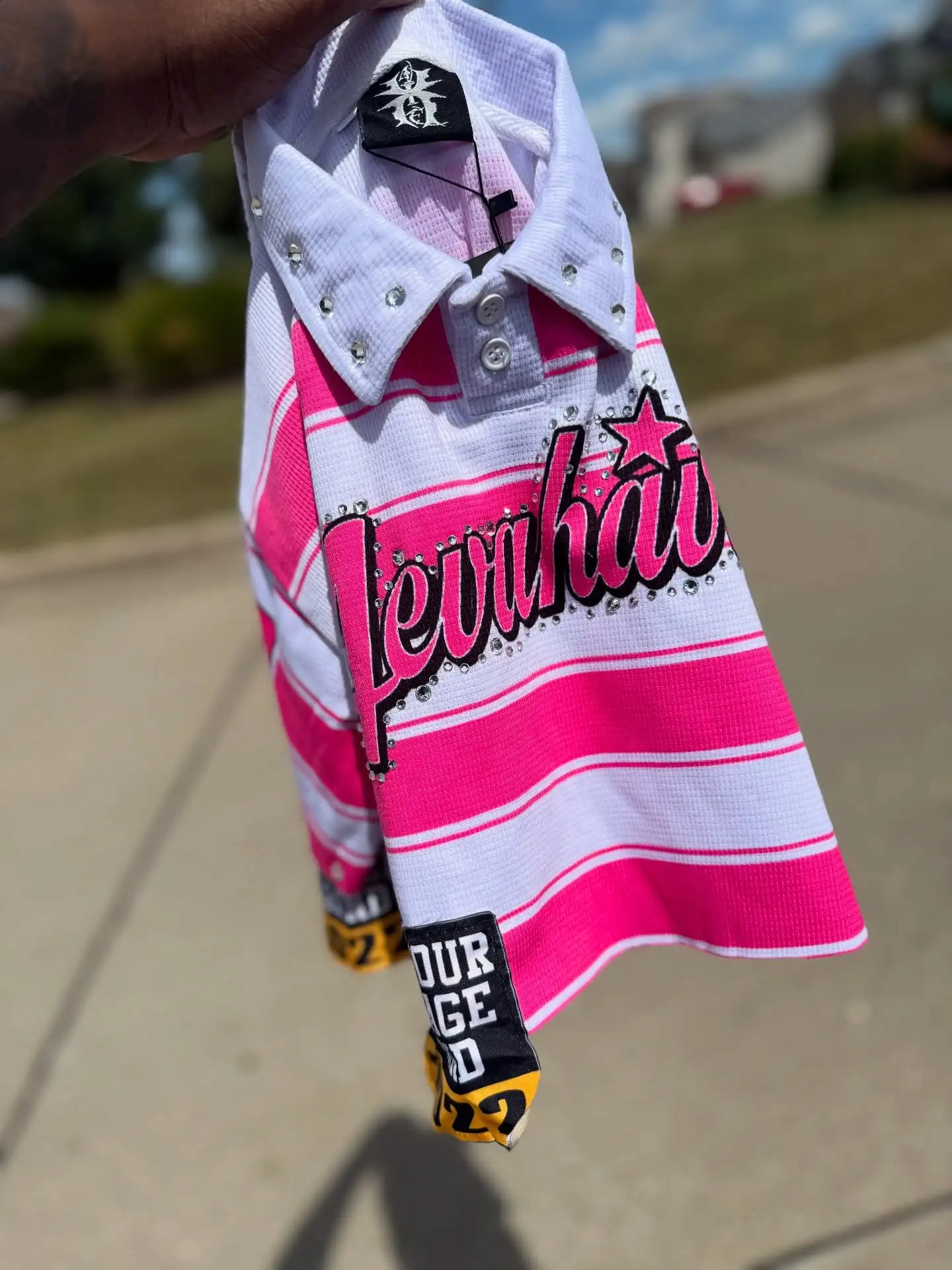 Y2K Klein Stone y Long Sleeve Street Retro Stripe Polo Shirt Women Fashion Harajuku Letter Splicing Motion Tshirt 250905