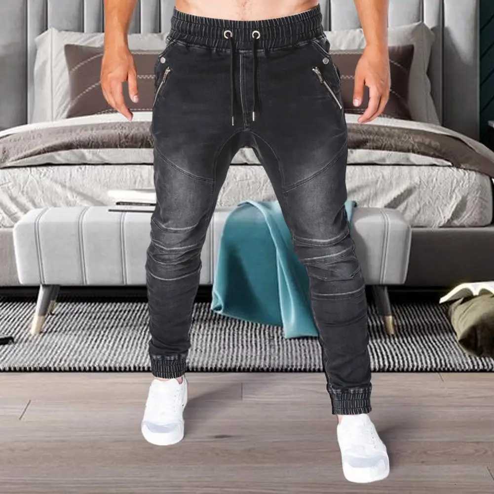 Men Jeans Slim Male All Match Ankle Tied Laceup Denim Pants Denim Pants for Work W250905