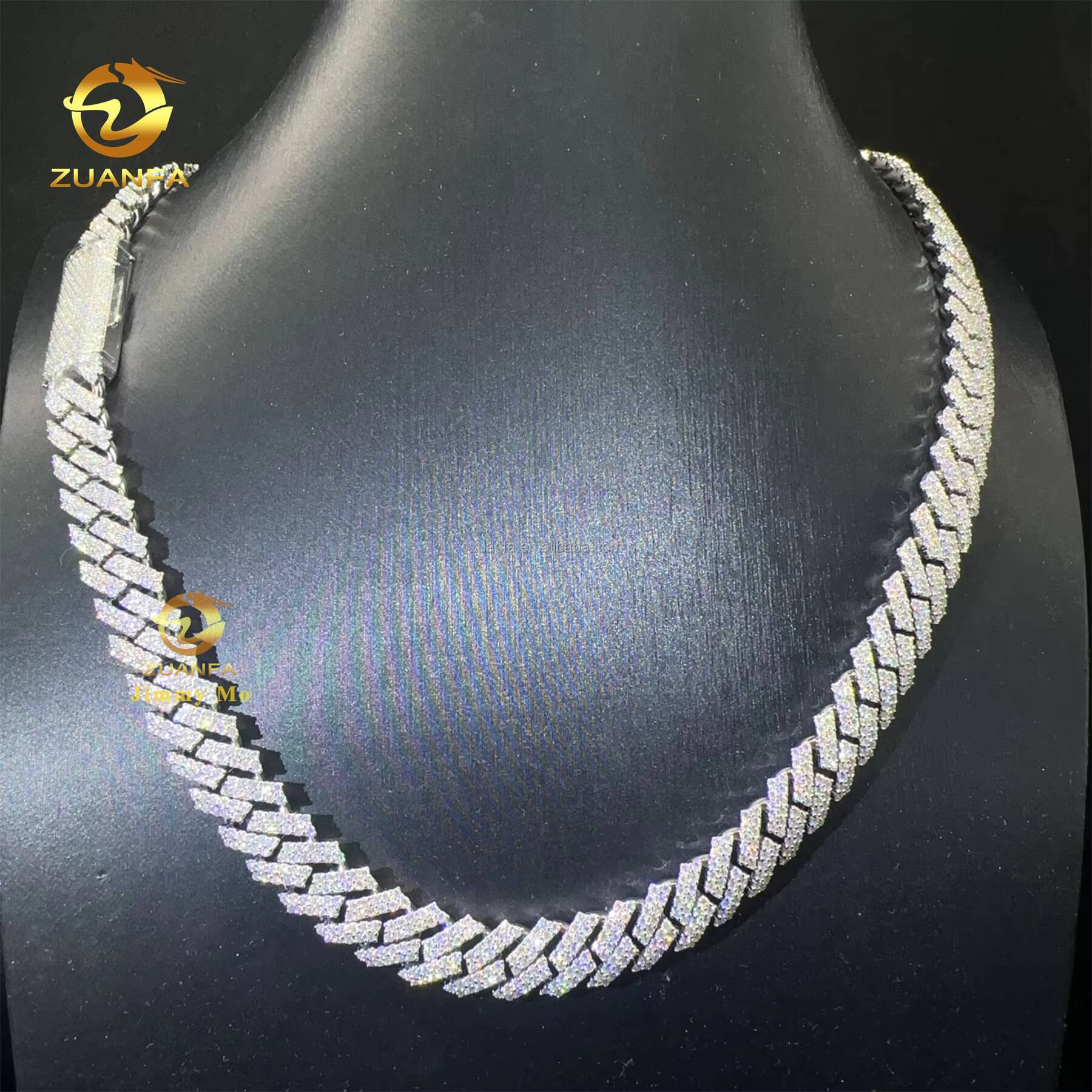 In Stock Fashion Hip Hop Style Jewelry Iced Out 925 Solid Silver Rhodium Plated FL Top Quality Moissanite Miami Cuban Link Chain