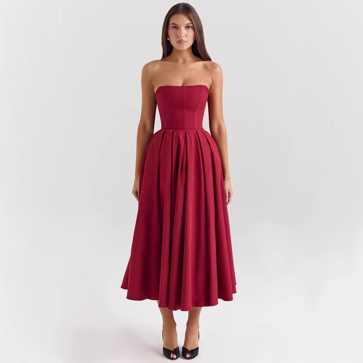 Sexy Womens Summer Outfit HighEnd Fishbone Strapless Dress Pure Desire Style Slim Fit Backless MidLength Dress