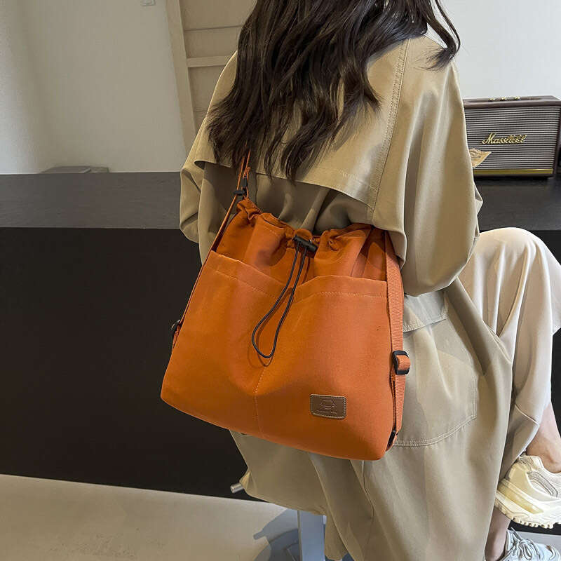 Large Capacity Bucket Canvas Drawstring Single Shoulder Crossbody Tote Bag Women's Multifunctional Backpack Autumn New Style