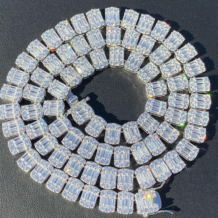 VVS Baguette Diamond S925 Silver GRA Moissanite 18k Gold Plated Necklace Hiphop Cuban Link Chain for Fashion Jewelry