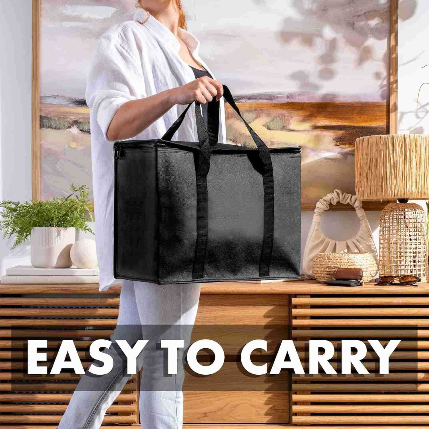 Reusable Grocery Bags Catering and Delivery Bag For Hot and Cold Food Collapsible Thermal Tote For Doordash and Uber Eats 1 Black wRed Trim M250904