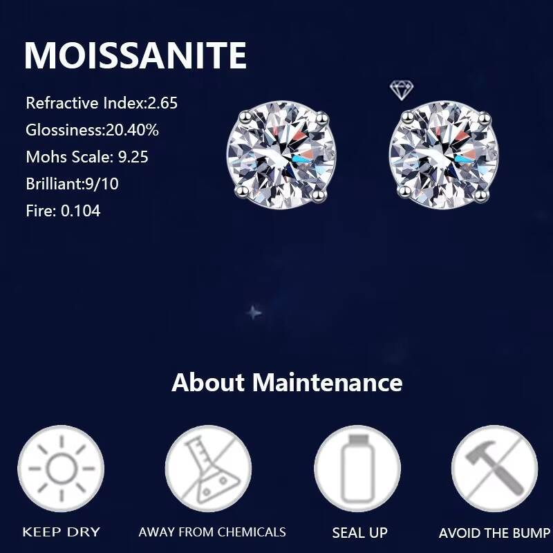 S925 Sterling Silver 03 05 10 Moissanites Unisex Stud Earrings Moissanite Single for Party Trendy Ear Accessories