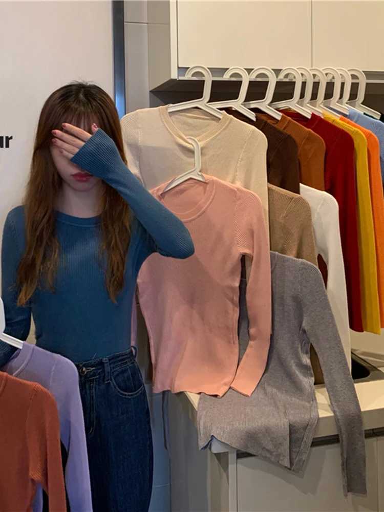 2025 New Women Sweater Autumn Winter Long Sleeve Pullover Basic Top Fashion Oneck Elastic Female Winter Solid Knitted Jumper Z250905