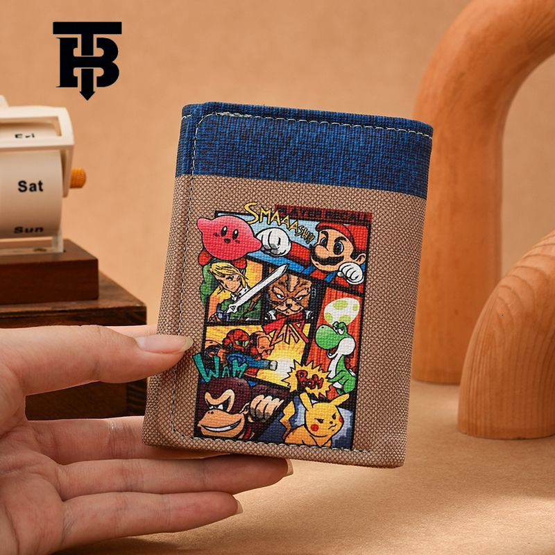 TB BHULAMTE Designer Bag Super Mario Wallet Men Canvas Vertical Fashion Luxury Bag Trend Student Youth Game Cartoon Anime Peripheral Card Holder
