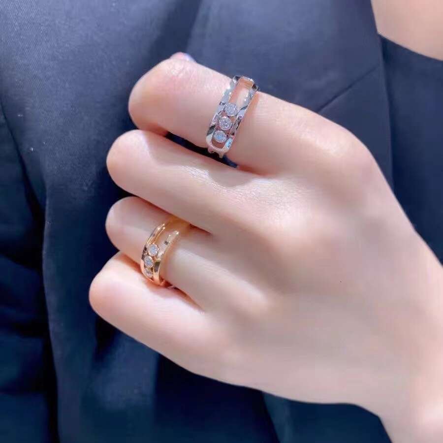 Mesi Card Ring Wide Version Sliding Three Diamonds Dynamic Full Diamond Design Couple Rings Men and Women Rose Gold Valentine's Gift