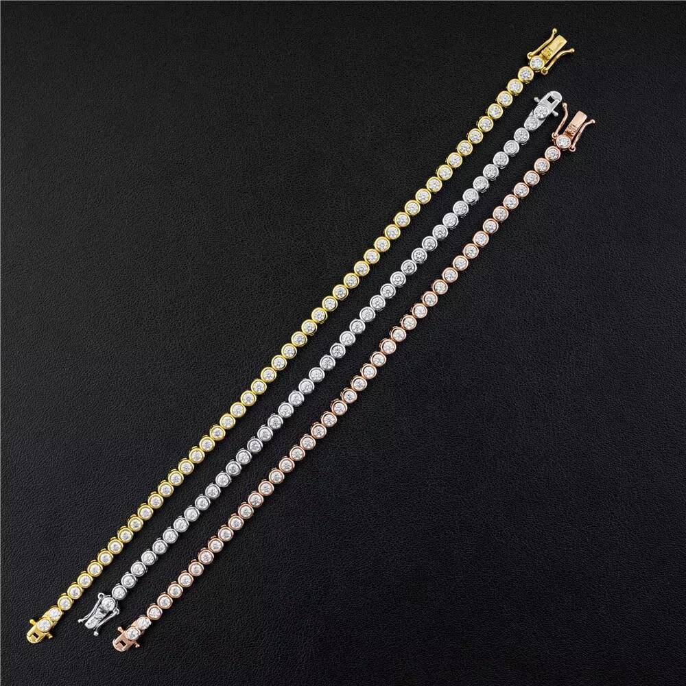 Wholesale 925 Silver 3mm Diamond Hiphop Jewelry VVS Moissanite Necklace Bezel Setting Moissanite Tennis Chain Necklace