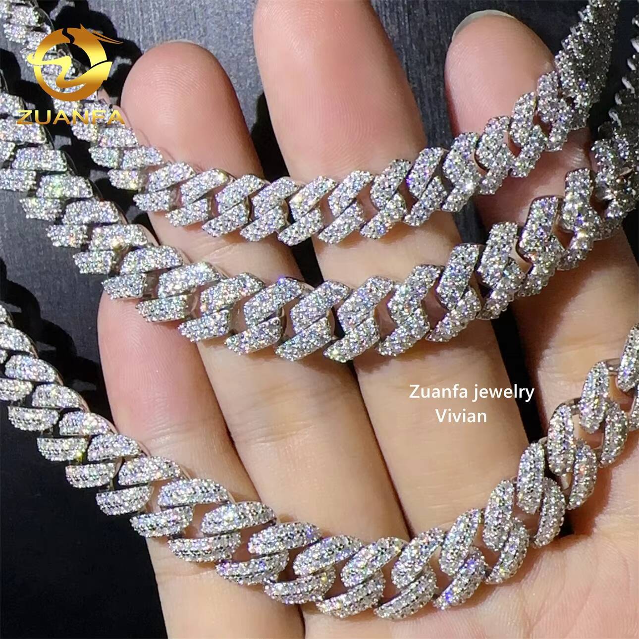 New Design Hip Hop Jewelry 8mm 10mm 925 Sterling Silver Iced Out VVS Moissanite Diamond Miami Cuban Link Chain Bracelet Necklace