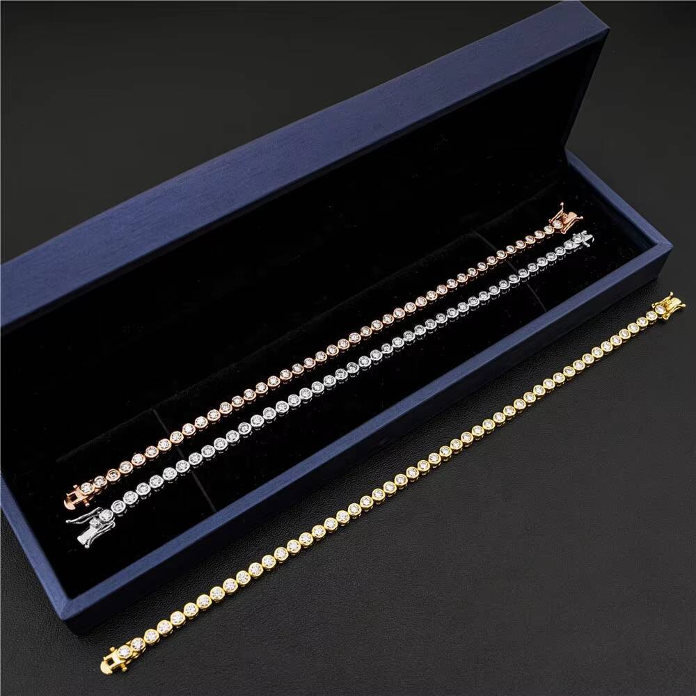 Wholesale 925 Silver 3mm Diamond Hiphop Jewelry VVS Moissanite Necklace Bezel Setting Moissanite Tennis Chain Necklace