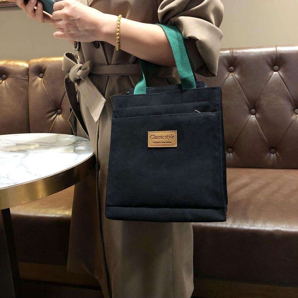 Fashion Multi-layer Canvas Solid Color Tote for Men and Women, Student Casual Mommy Bag, Simple Office Water Bottle Storage Bag