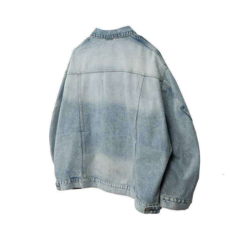 MAQVOB High Street Trendy Men's And Women's Coat Blue Large Profile Washed Denim