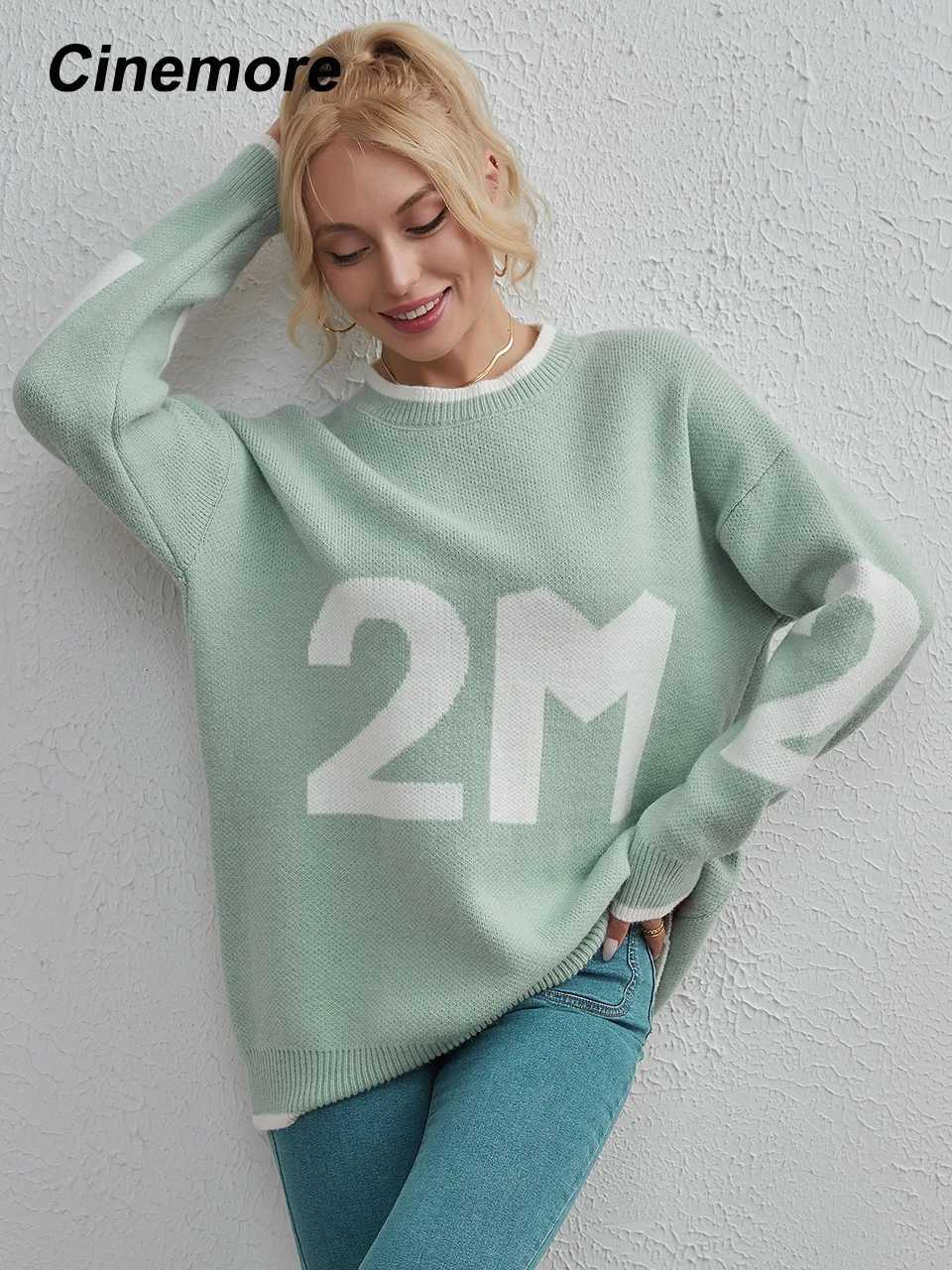 Cinemore Spring Autumn Womens Sweater Solid Oversize Casual Pullovers Warm Basic Long Sleeve Top O Neck Knitted Jumper Sweater Z250905