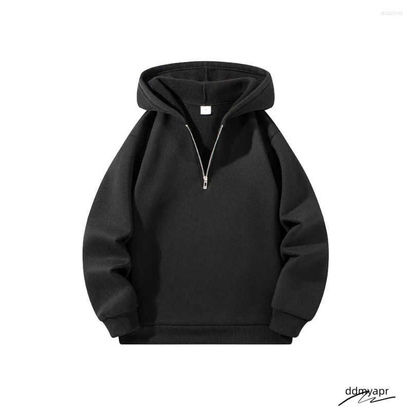 Cotton Men's Hoodies Half Zipper Hooded Solid Color Long Sleeve Sweatshirts Autumn Loose Sport Warm Sweats Ddmydec Fashion Casual Pullover