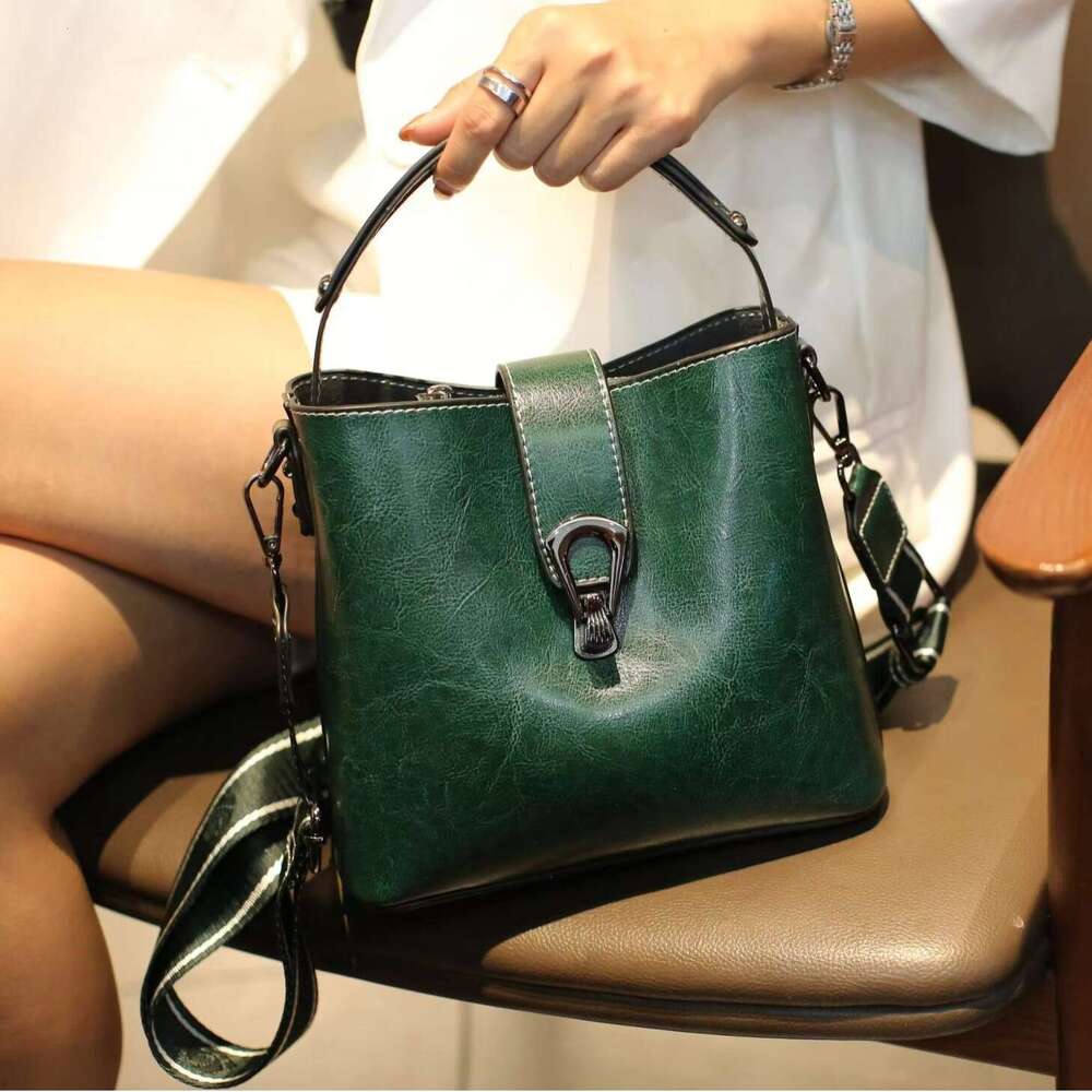 Summer Bags for Women 2024 Bucket Genuine Leather Shoulder Crossbody Bag Women's Versatile Handbag