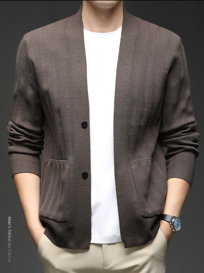 Spring and Autumn Sweater Knitted Mens Solid Color Business Leisure Versatile cardigan Coat 250905