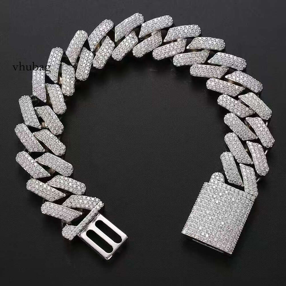 Two Row VVS Cuban Link Chain Bracelet New Design Iced Out Moissanite Jewelry Dia Main Stone for Gift From India