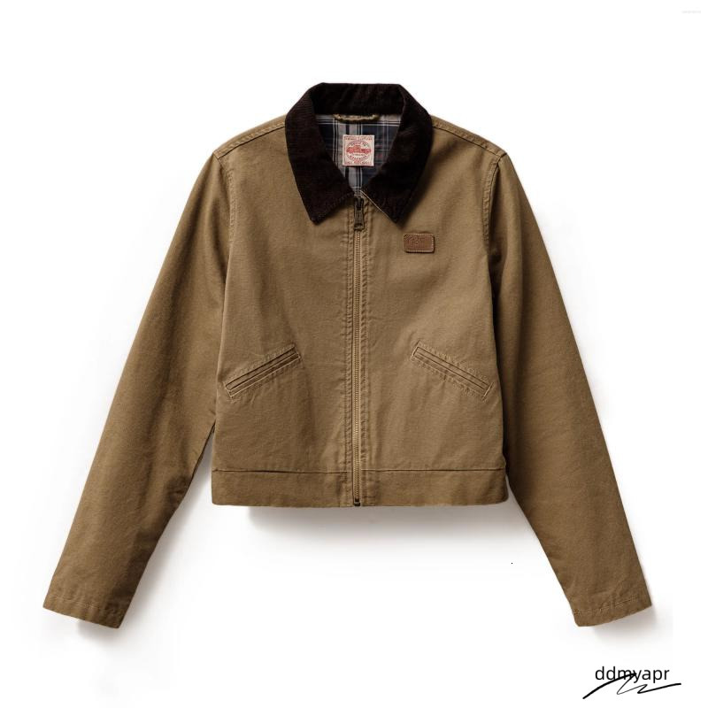 Bomber Ladies Women's Khaki Canvas Workwear Jacket With Turn-Down Collar ddmyday - Slim Fit Lightweight Spring Autumn Coat ddmyday ddmyday ddmyda