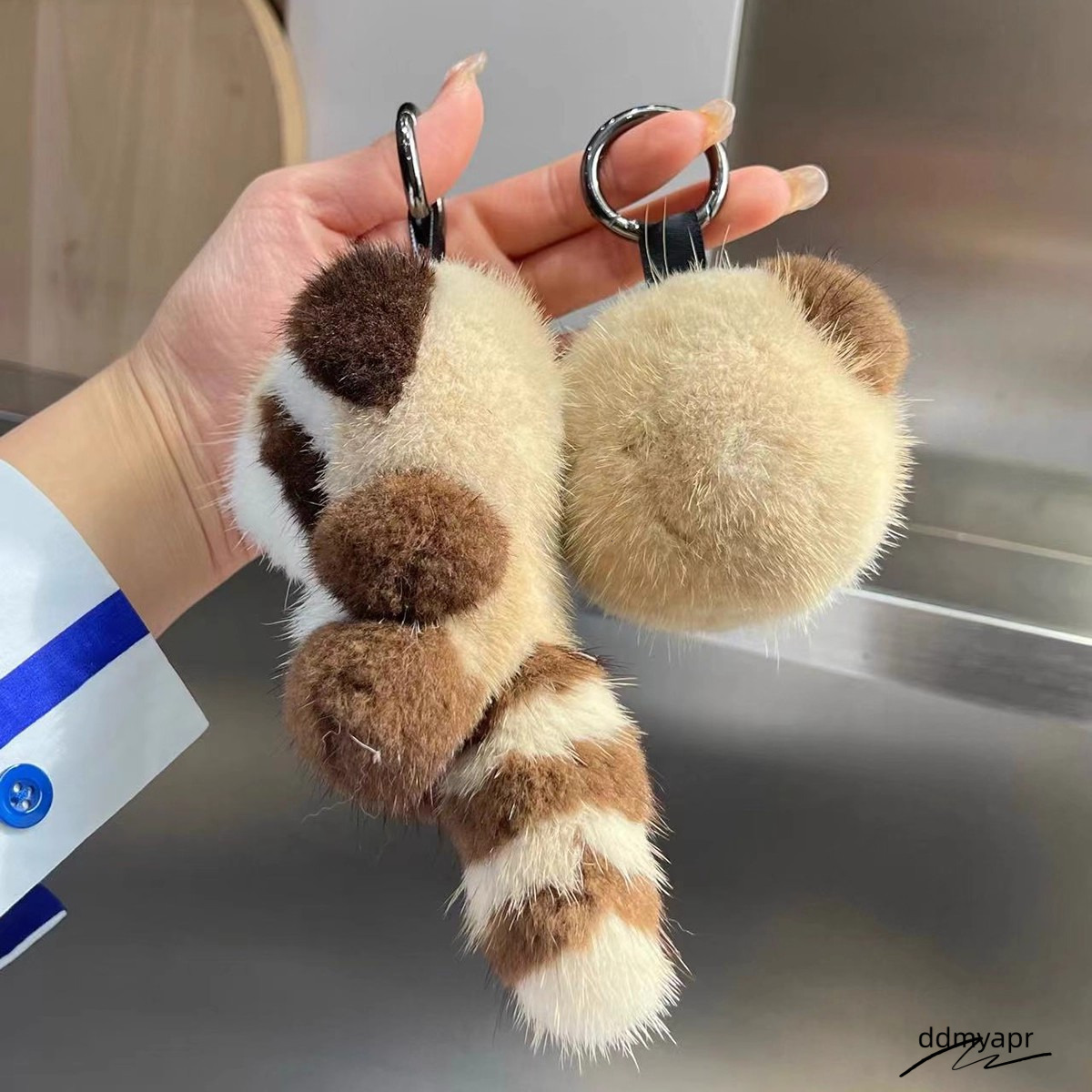 Cute Raccoon Real ddmyday Mink Fur Keychain Plush Toy Trinkets Women Bag Hanging Ornaments Car Key Metal Ring Pendant Kids Classic Gift 250110