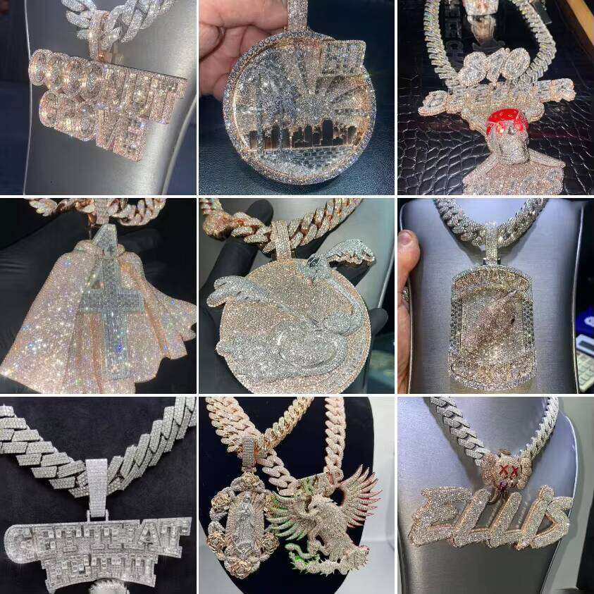 GIA Certified Iced Out Lab Grown Men's Hip Hop Style Sier Vvs Chain Pendant Boutique Jewelry