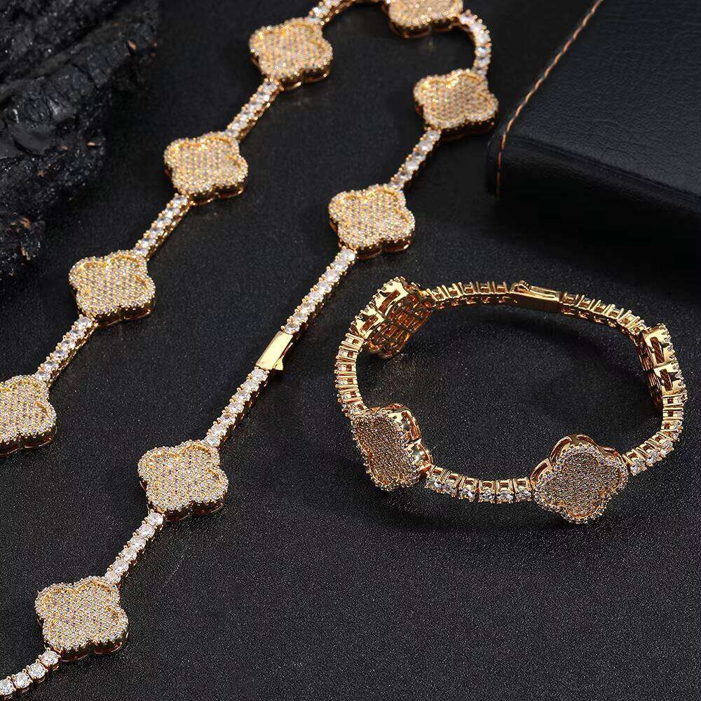 Hip Hop Jewelry Fine Four Leaf Clover Chain for Women/Girls Gold Plated VVS Moissanite Dia Tennis Bracelet