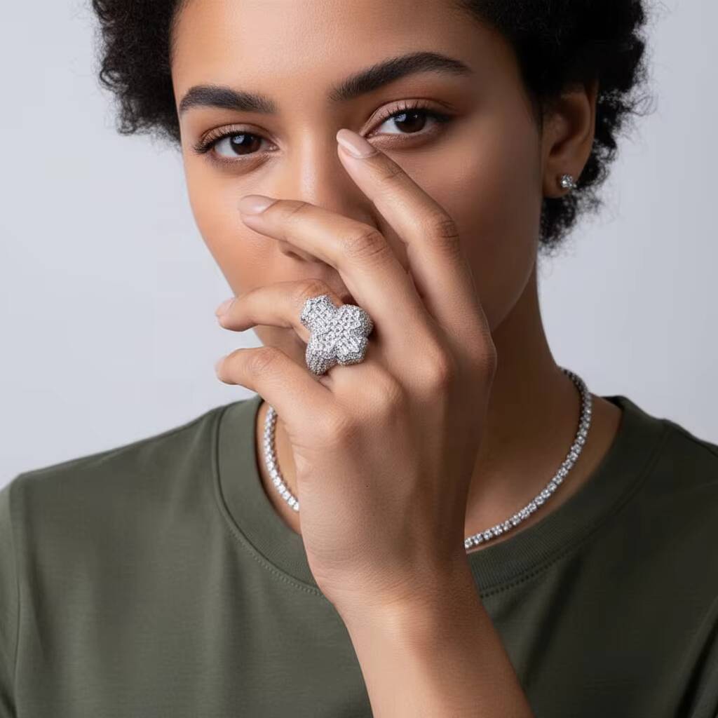 Fine Jewelry Vvs DEF Color Lab Created Diamond 6ct 9K 10K 14K 18K 22K Real Gold IGI Cluster Baguette Cross Ring Iced Out Hip Hop