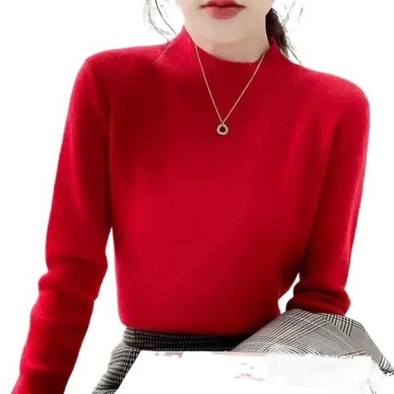 Womens Knitted Long Sleeve Sweater Half High Collar Slim Fit Inner Wear Base Shirt Fashionable Autumn Winter New Style Top Z250905