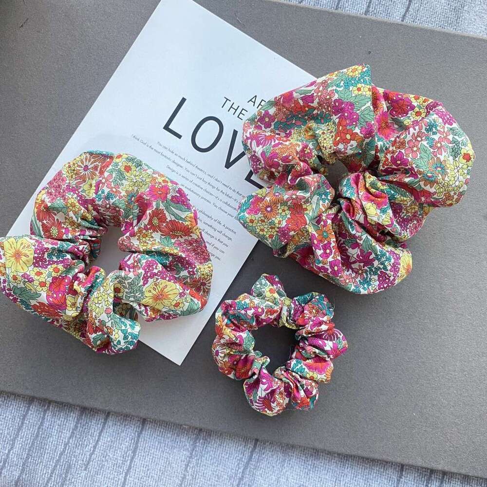 DH collections Large Colorful Garden - themed Chunky Elastic Hair Ties with Liberty Print