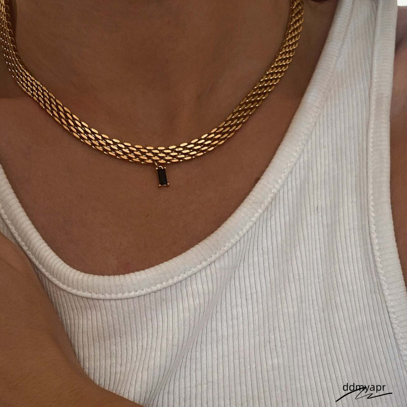 Ins Niche Gold-Plated Green ddmyday Zircon Braided Collarbone Choker Necklace 250710 ddmyday ddmyday