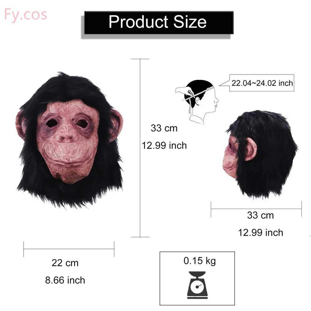 Gorilla Mask Novelty Monkey Orangutan Costume Cosplay Latex Animal Funny Full Face Party Hair Dress Black Halloween for AdultsXJ250905