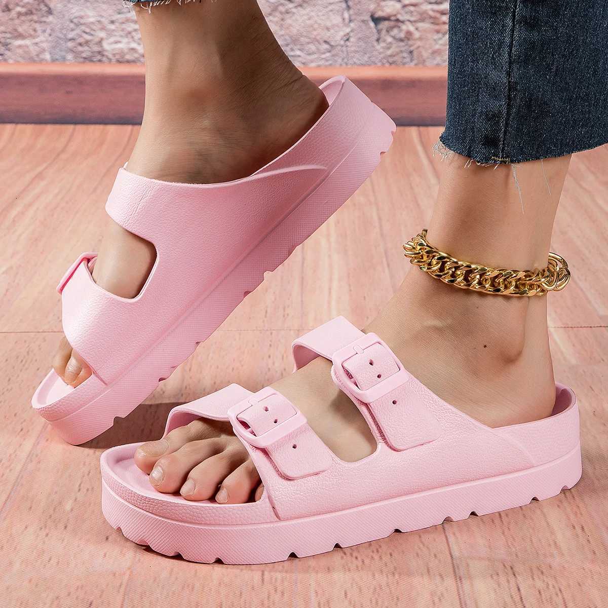 Summer Womens Platform Slippers Slip on Beach Sandals With Adjustable Buckle Comfort Lightweight EVA Slides Thick Soles 4cm W250905
