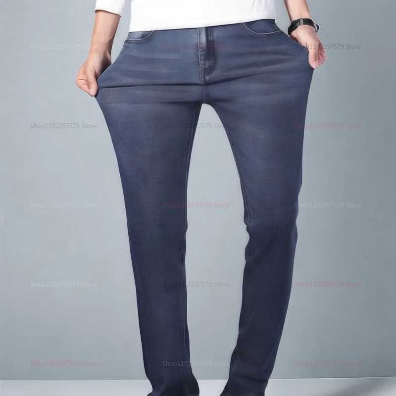 Mens Denim Pants Spring Casual Business Straight Fit Loose Elasticated Jeans Stylish Comfortable Pants for Work and Daily Wear W250905