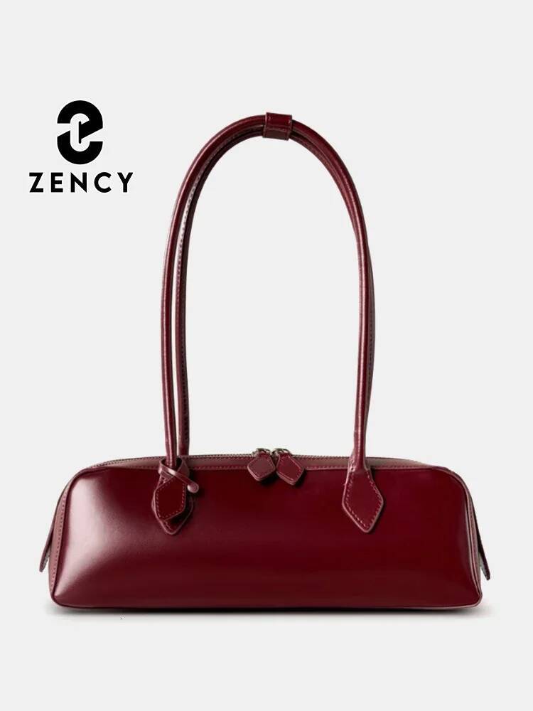 Zency Designer Underarm Handbag Cowhide Leather Shoulder Bag Ladies Satchel French Style