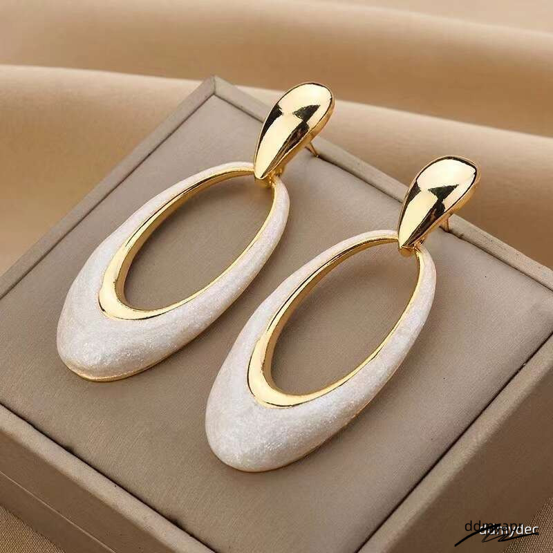 Enamel Geometric - Oversized Hollow Pearl White Dangle Earrings With Shell Motif ddmydec (2025 Minimalist Statement Jewelry) ddmydec