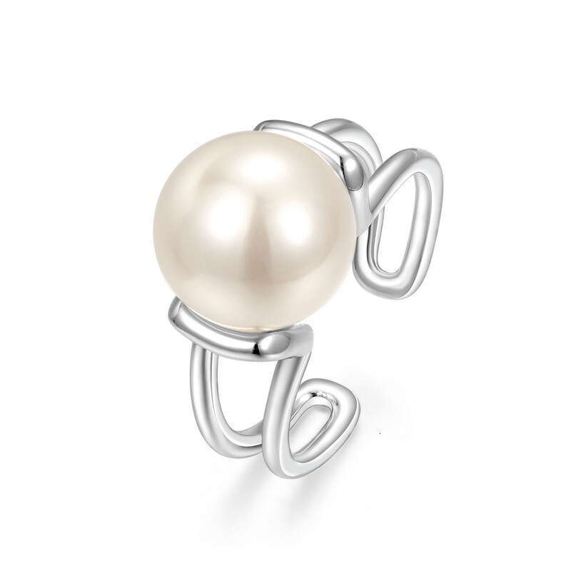 2022 New Simple Personality Temperament Shell Bead Plated Bright Silver Open Ring for Women