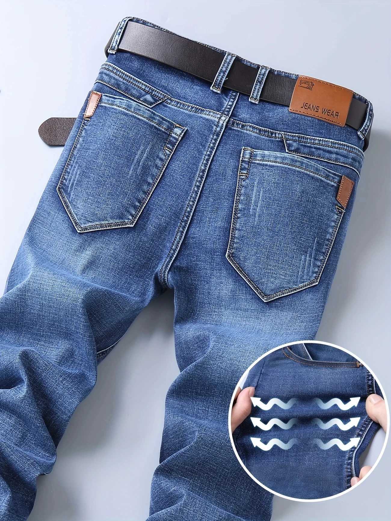 2025 New Business Mens Jeans Casual Straight Stretch Fashion Classic Blue Work Denim Trousers Male Brand Clothing 2940size W250905