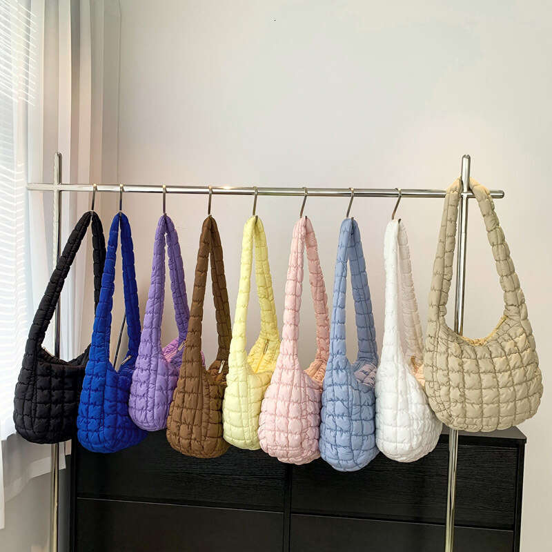 Bubble Cloud Pleated Large Capacity New Korean Style Casual Versatile Underarm Checkered Embroidered Crossbody Bag