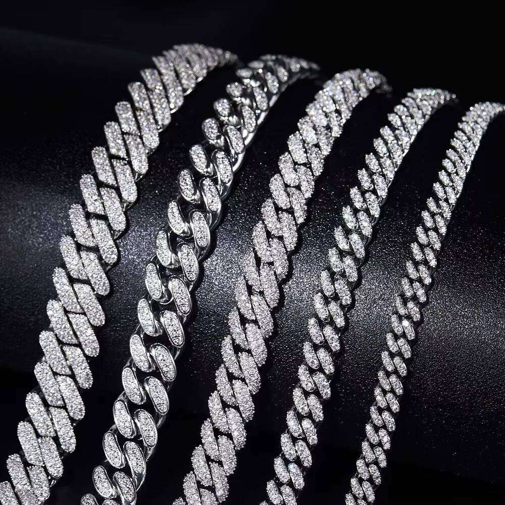 Necklace Ice Out Sterling Sier Moissanite Cuban Link Chain Hip Hop Jewelry