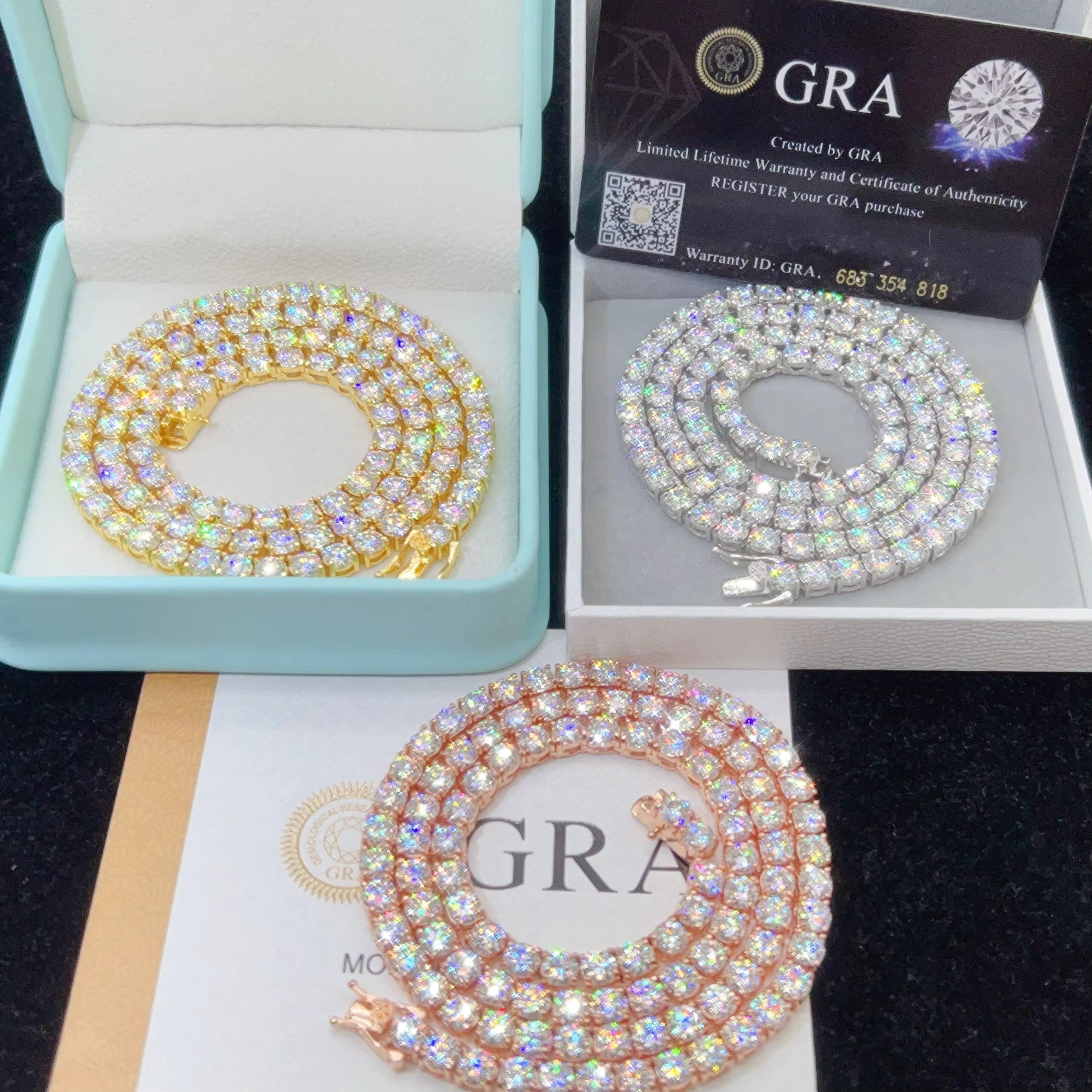 2MM 3MM 4MM 5MM 65MM Classic Necklace Silver 925 VVS Moissanite Diamond Hip Hop Chains Fine Jewelry Tennis Bracelet Chain