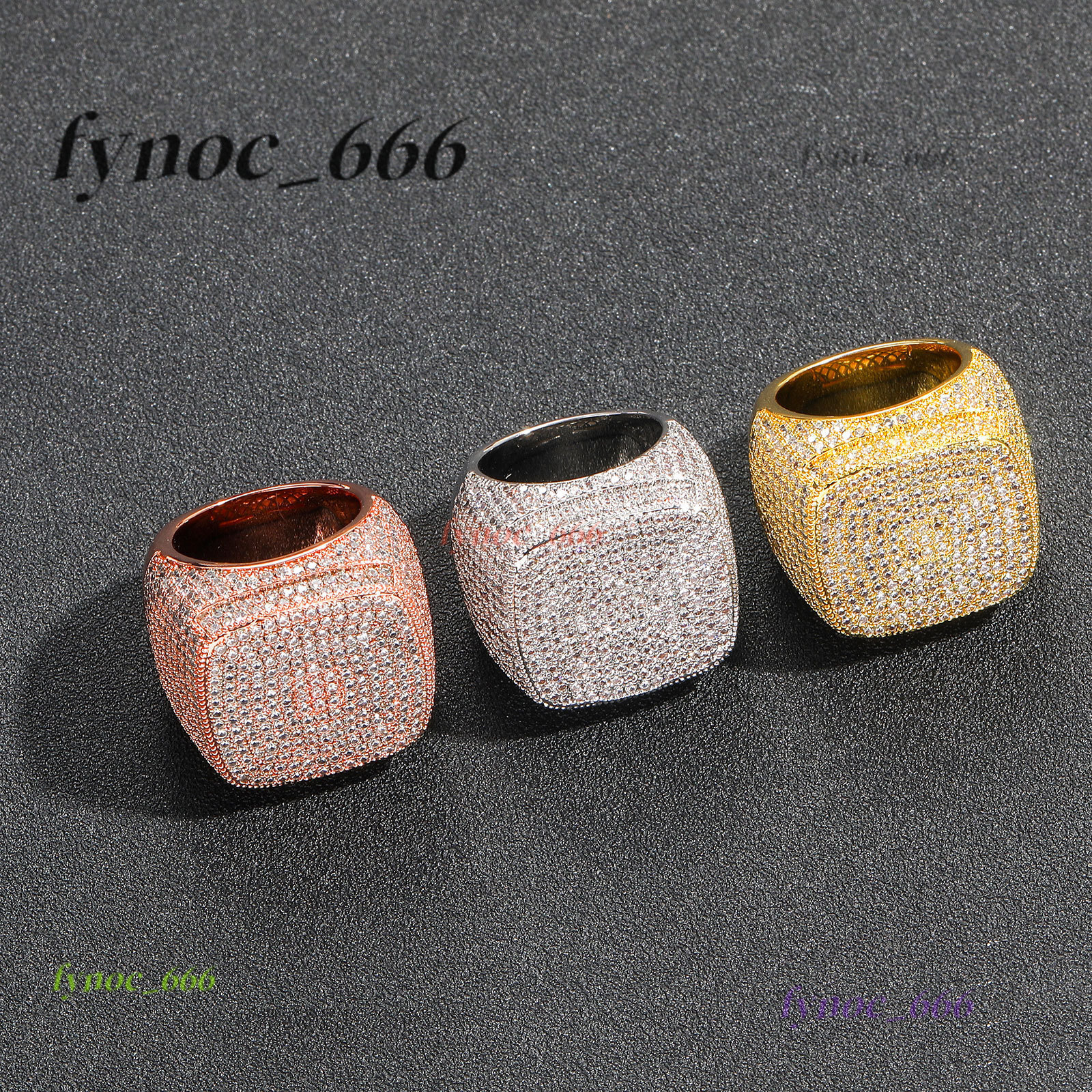 2025 Hip Hop Fashion Square Shape Brass Ring Iced Out Morganite 18 K Gold Plated Mens Ring Jewelry Party