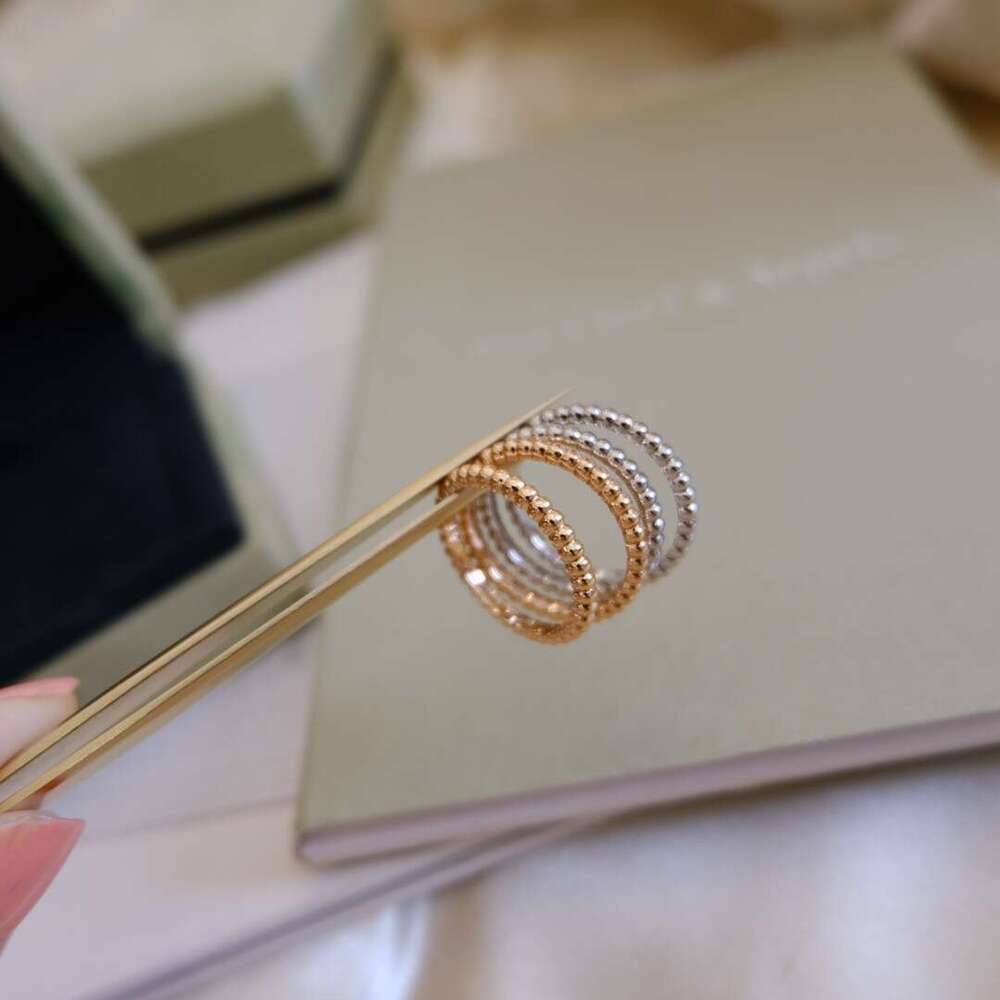 High Version Fanjia Ring for Women, Rose Gold Plated, CNC Precision Carved, Stackable Round Pearl Women's Ring, Couple Rings