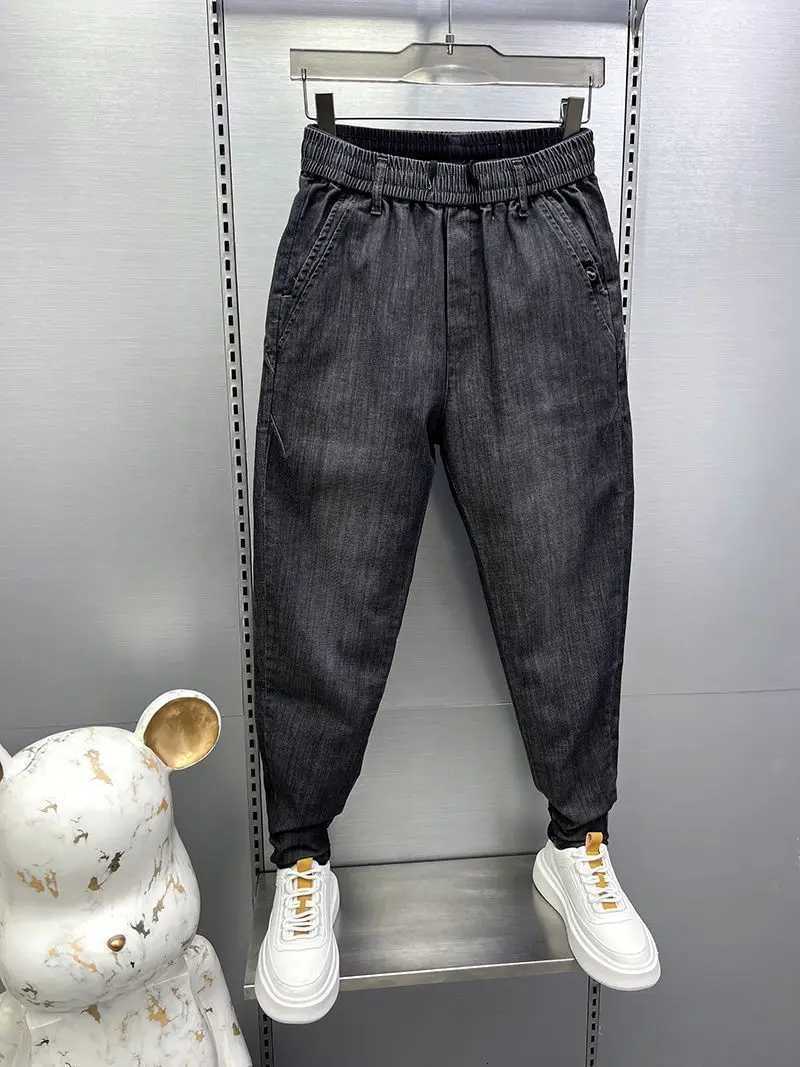 New Mens Casual Jeans with Drawstring and Cuffs Spring Autumn New Trendy Korean Style Denim Pants Baggy Luxury Brand Jeans W250905