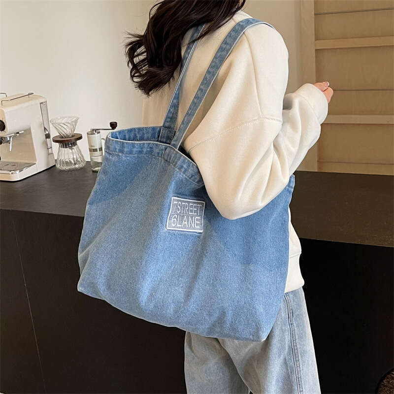 Korean Version Large Capacity Tote Designer Bags Denim 2025 New High-end Embroidered Letter Shoulder Bag Trendy
