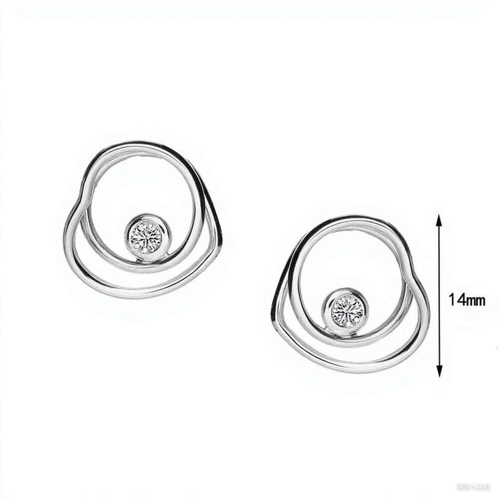 E6061 Simple Design Wrapped Zircon for Women Ins Commuting Daily Double Heart Stud Earrings Jewelry